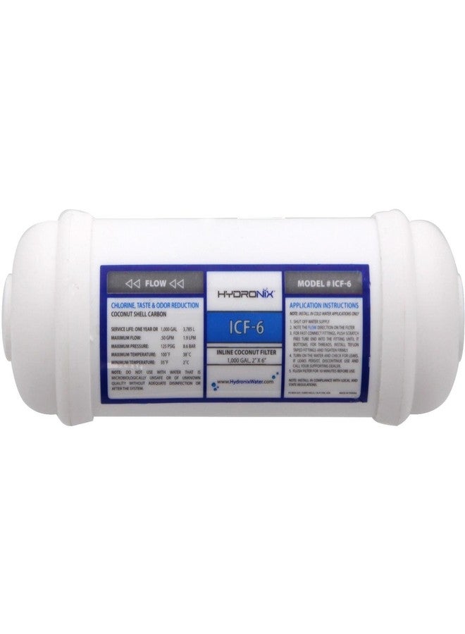 Hydronix ICF-6 Inline Reverse Osmosis Post, Fridge & Ice Coconut GAC Water Filter 2 x 6, 1000 Gal, 1/4" NPT Ports