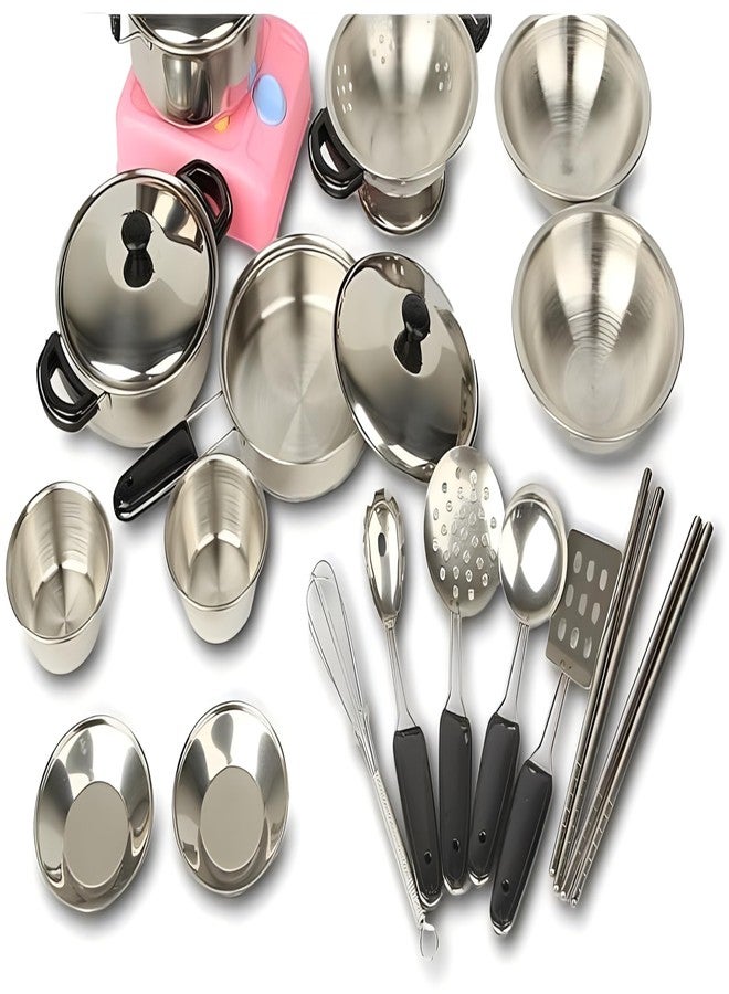 MAGIKON Miniature Toy 17-Piece Stainless Steel Pots and Pans Set , MAGIKON Pretend Play Kitchen Cooking Utensils Toy - Image 4