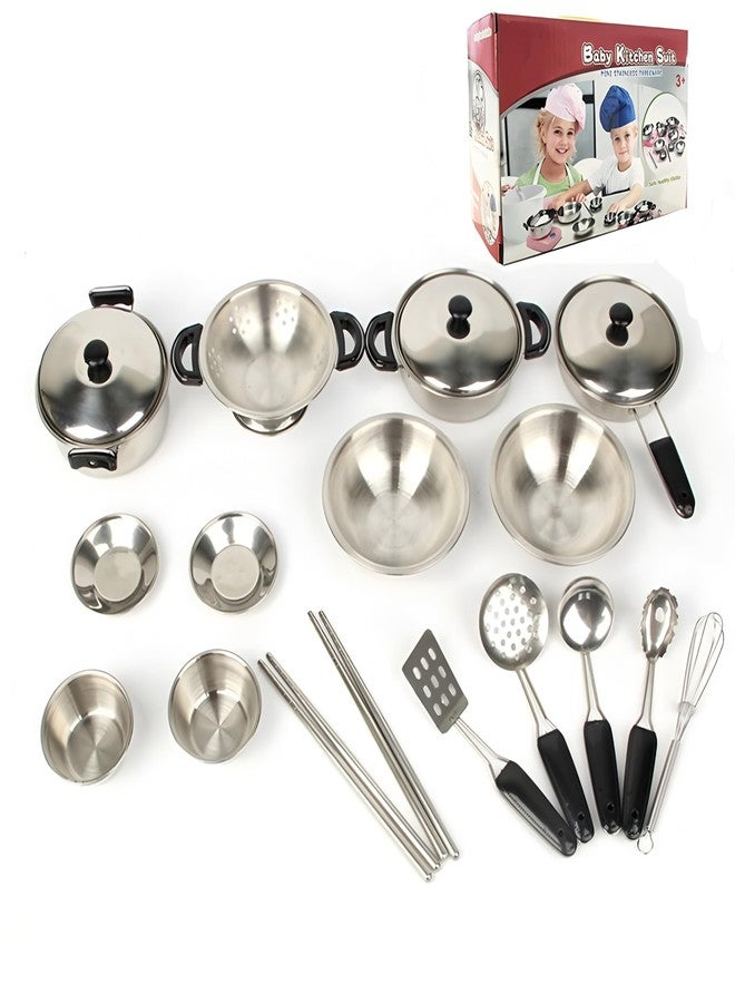 MAGIKON Miniature Toy 17-Piece Stainless Steel Pots and Pans Set , MAGIKON Pretend Play Kitchen Cooking Utensils Toy - Image 1