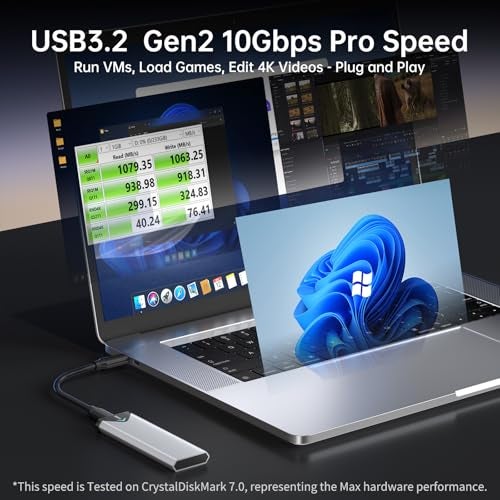 SSK M.2 NVME SATA SSD Enclosure Adapter, USB 3.2 Gen 2 (10 Gbps) to NVME PCI-E SATA M-Key/(B+M) Key Solid State Drive External Enclosure Aluminum Support UASP Trim for SSDs 2242/2260/2280 - Image 4