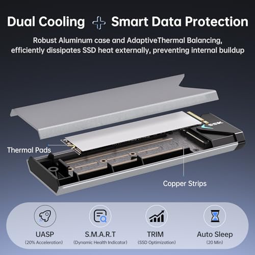 SSK M.2 NVME SATA SSD Enclosure Adapter, USB 3.2 Gen 2 (10 Gbps) to NVME PCI-E SATA M-Key/(B+M) Key Solid State Drive External Enclosure Aluminum Support UASP Trim for SSDs 2242/2260/2280 - Image 5