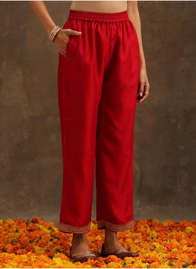 Libas - Silk Embroidered Kurta and Solid Trousers with Embroidered Dupatta Set by Styli - Image 1