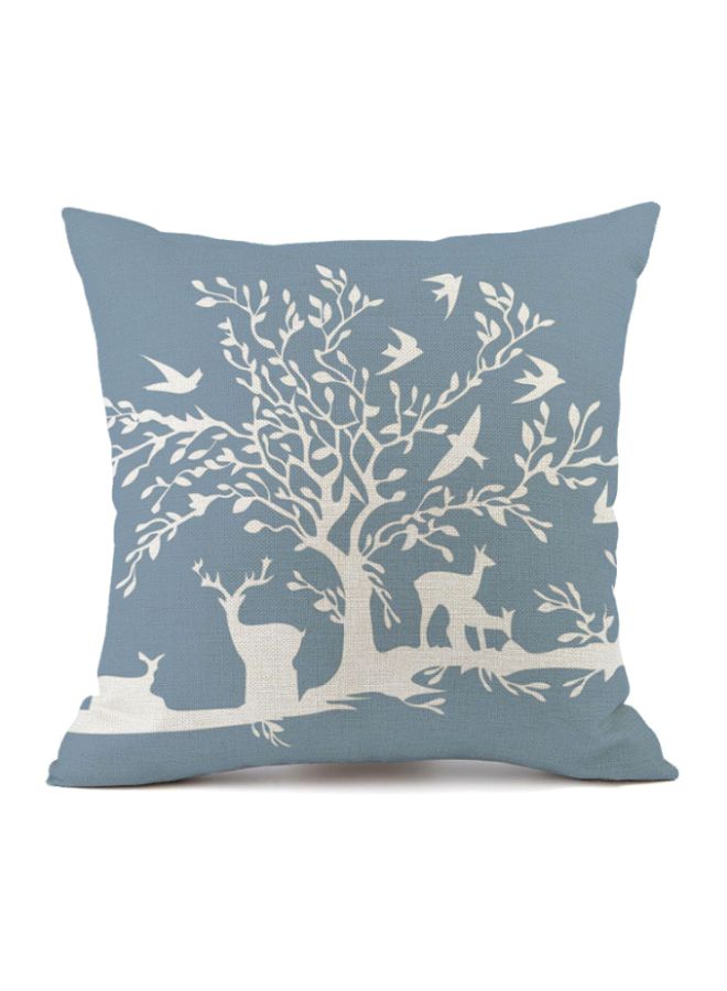 NIBEMINENT European Style Tree And Animal Printed Cushion Cover Blue/White 45x45cm
