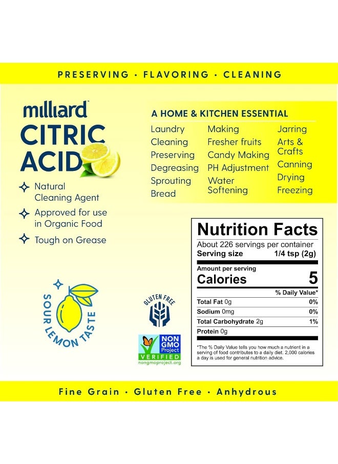 milliard - Citric Acid - 100% Pure Food Grade Non-Gmo Project Verified (2 Pound) - Image 1