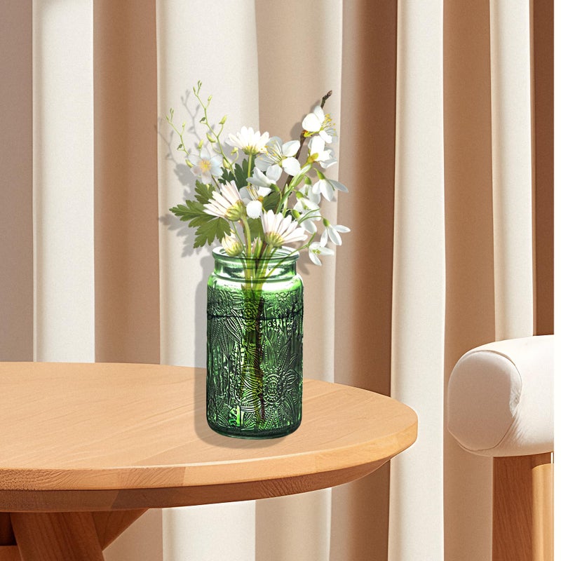 ANSQU Vintage Glass Storage Jar with Solid Wood Lid - Sunflower Design Kitchen Canister for Coffee, Candy, Laundry Detergent - Cute Food Storage Jar (Green, 34 Ounces) - Image 3