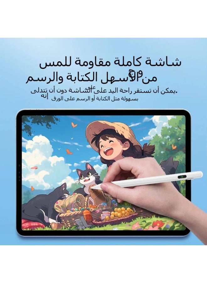 LR نيكسوس قلم يدوي للأجهزة بشاشة تعمل باللمس، قلم لمس قابل لإعادة الشحن، مع شاشة LED للبطارية، بدون بلوتوث، مزود بمستشعر الميل وحماية من اللمس العرضي، منفذ شحن Type-C، متوافق مع iPad/iPhone/Android — اللون الأبيض - Image 5