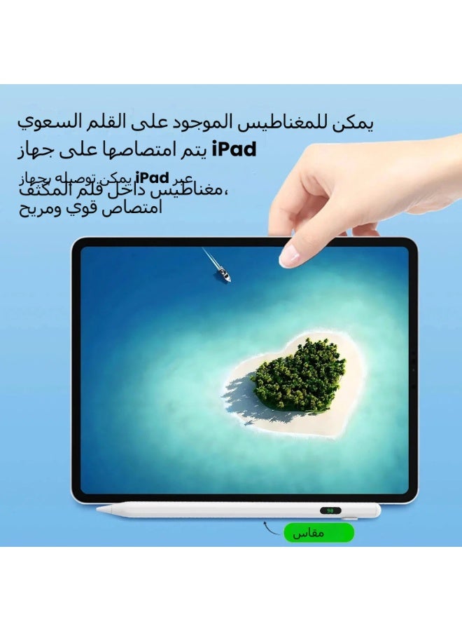 LR نيكسوس قلم يدوي للأجهزة بشاشة تعمل باللمس، قلم لمس قابل لإعادة الشحن، مع شاشة LED للبطارية، بدون بلوتوث، مزود بمستشعر الميل وحماية من اللمس العرضي، منفذ شحن Type-C، متوافق مع iPad/iPhone/Android — اللون الأبيض - Image 4