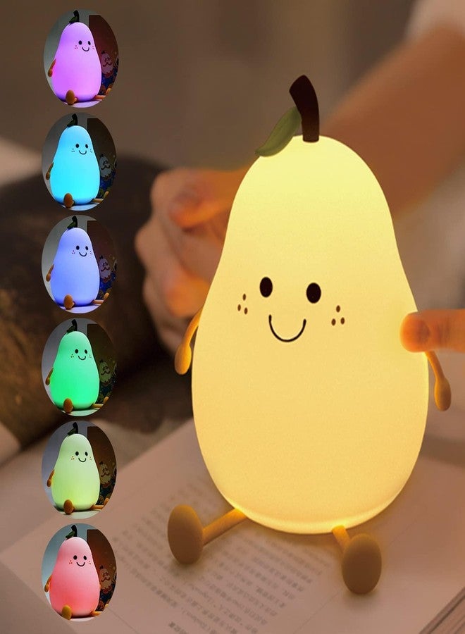 Lumipets Pear Night Light for Kids - Silicone Cute Dimmable Lamp for Nightstand, Bedroom, Nursery - Kawaii Fruit Nightlight for Baby Room - Image 1