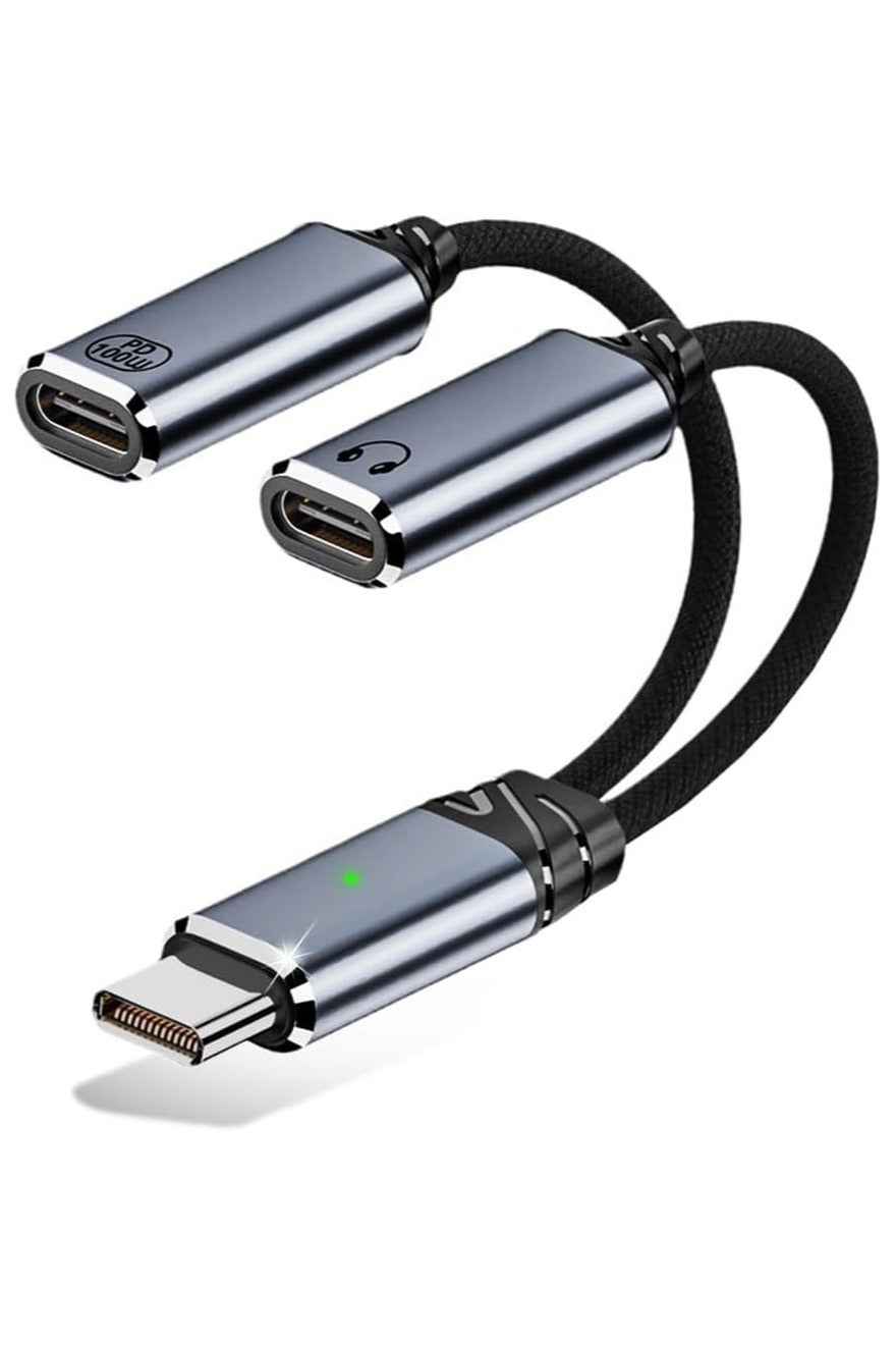 INSIJAM USB C Splitter Adapter – Dual USB C Headphone and Charger Audio Dongle Cable with PD 100W Fast Charging for iPhone 16/15 Series iPad MacBook Galaxy S24/S23 and More