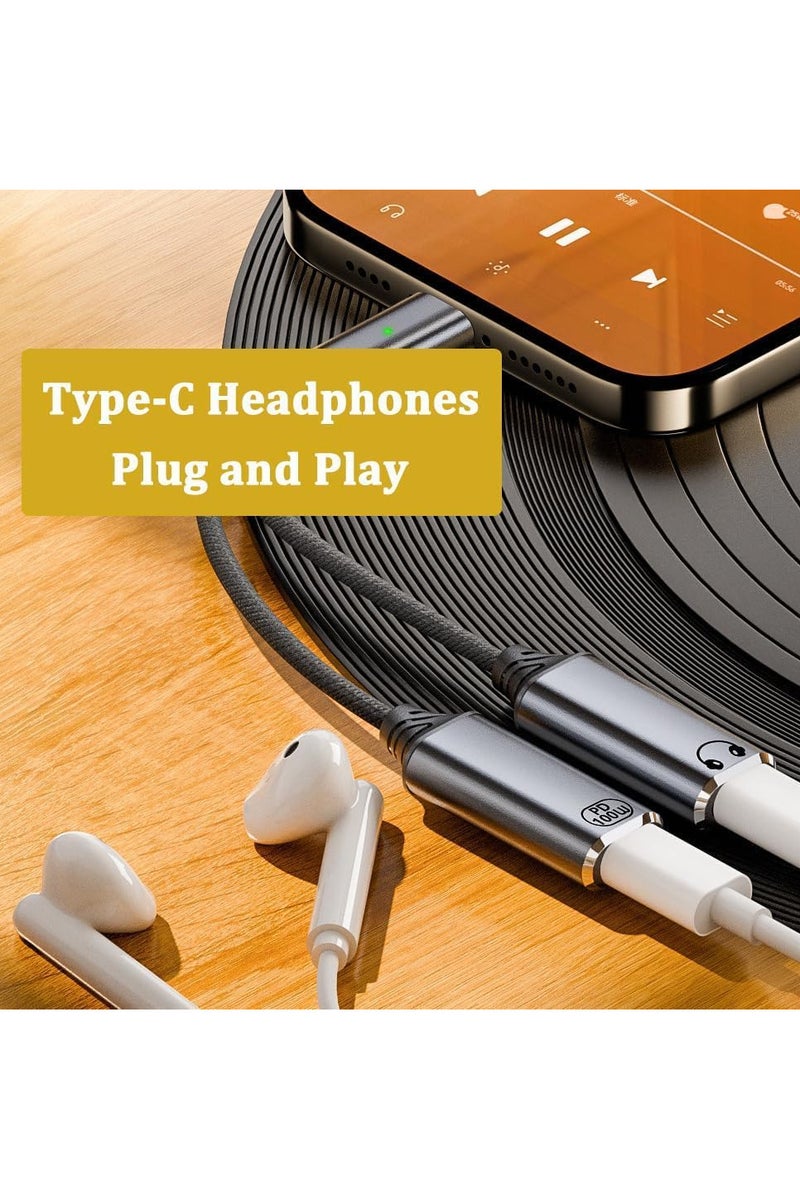 انسجام محول موزع USB C - كابل دونجل صوتي مزدوج USB C لسماعات الرأس والشاحن مع شحن سريع PD 100 وات لسلسلة iPhone 16/15 iPad MacBook Galaxy S24/S23 والمزيد - Image 4
