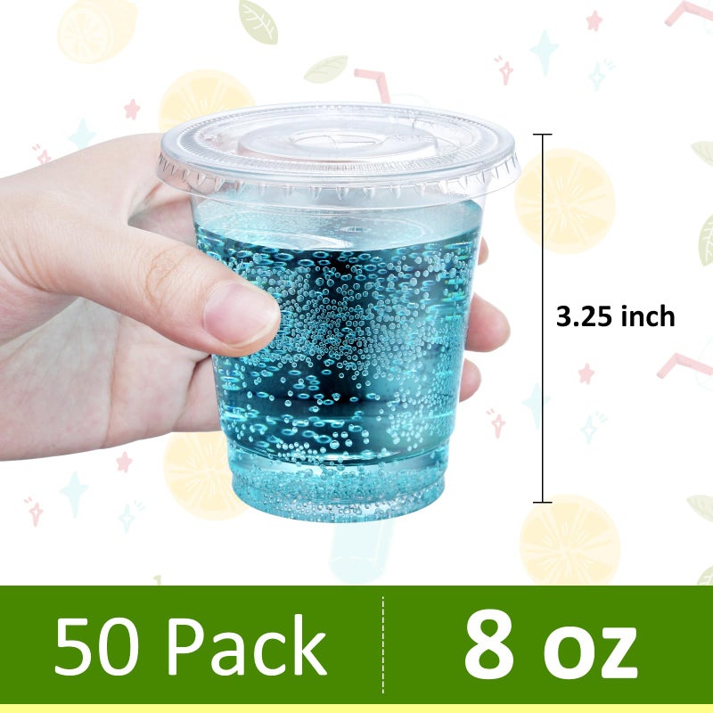 Eupako 8 oz Plastic Cups with Lids  Clear Disposable Cups with Flat Lids  Cold Drink Containers Pack of 50 - Image 2