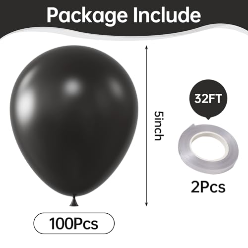 KALOR Black Balloons100 Pcs 5 Inch Mini Matte Latex Balloons for Balloon Garland Arch Birthday Decoration Wedding Party Baby Shower Decorations - Image 5