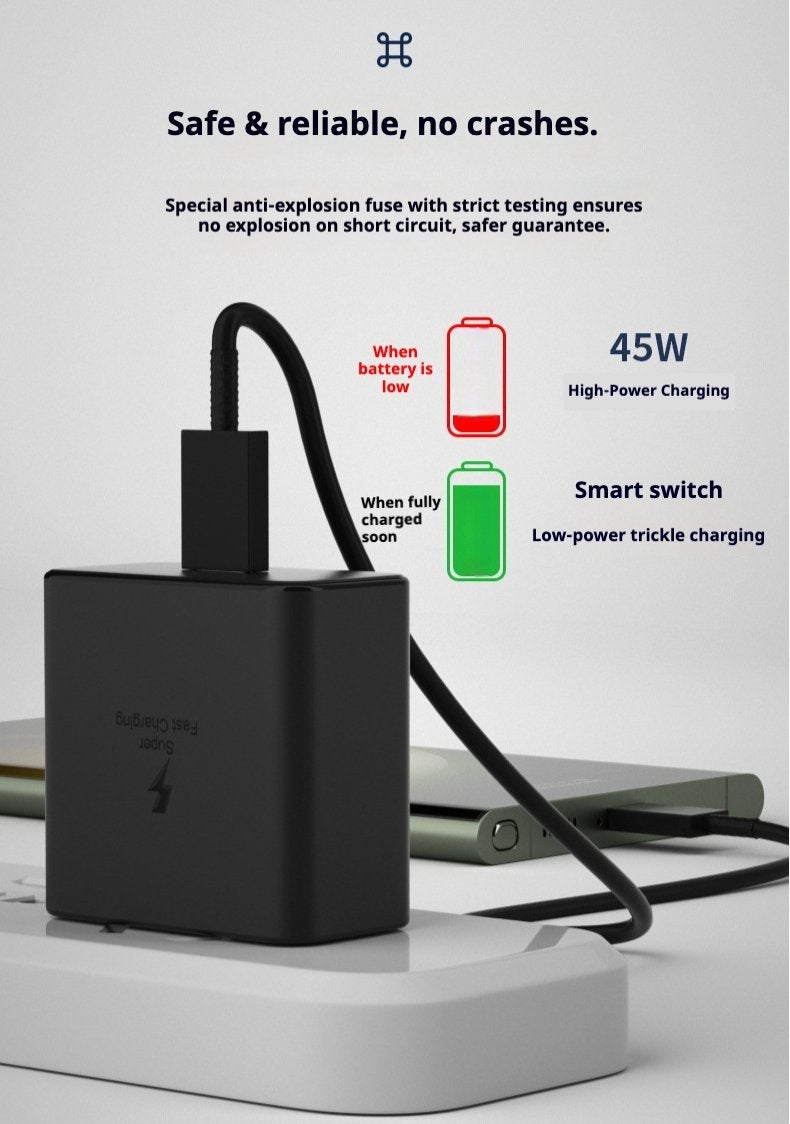 45W USB C Super Fast Charging PD Charger Compatible with S25 S24 S23 S22 S21 S20 Ultra, S24+ S23+ S22+ S21+, A53, A15, A54, Fold, Flip - Type C Power Adapter Without Cable,black - Image 3