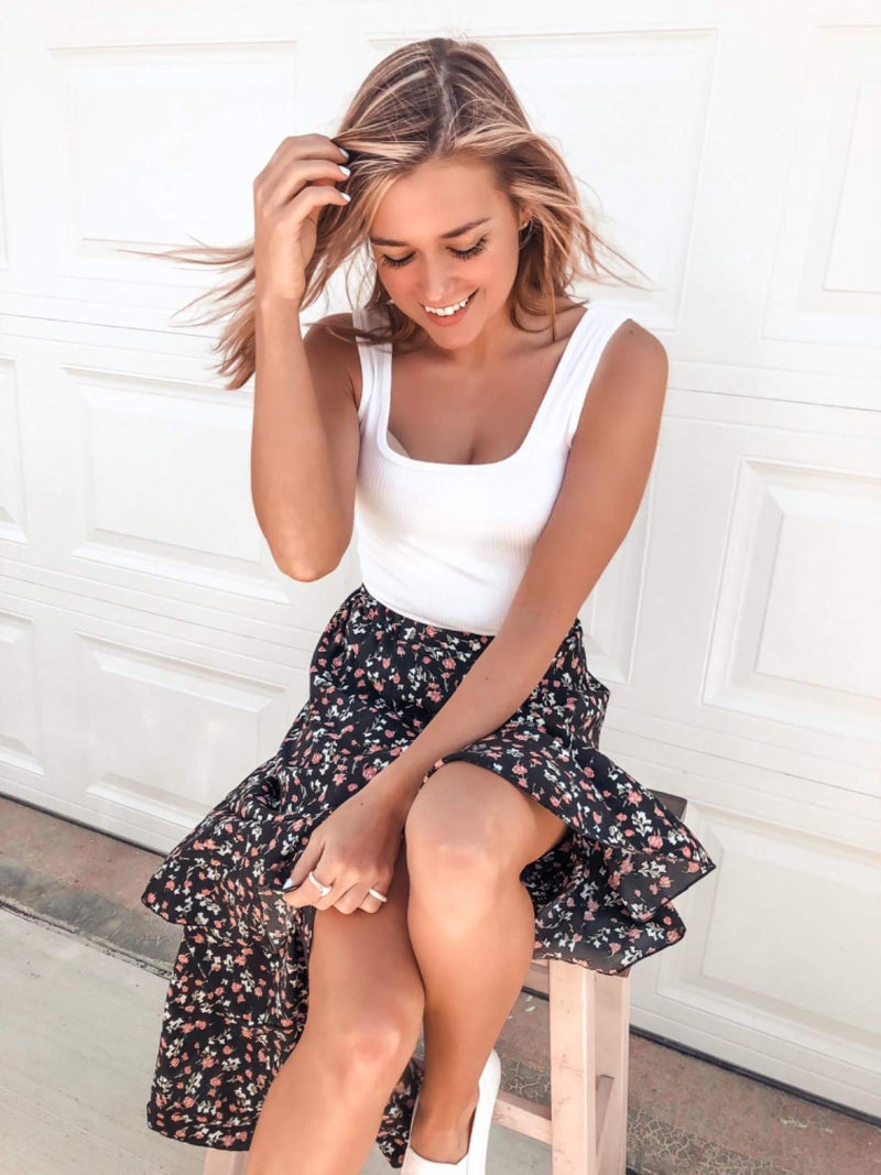 BTFBM Women 2025 Summer Spring Boho Long Skirts Dress Floral Print Elastic Waist Split Ruffle High Low Beach Maxi Skirt(Z-Black, Small) - Image 2