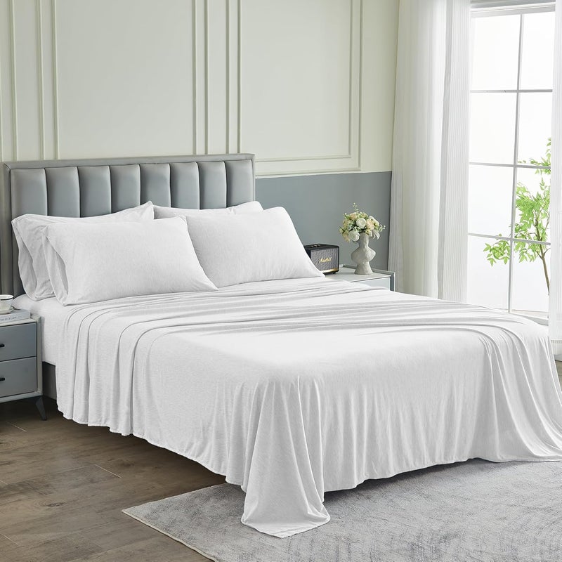Pure Bedding Bed Sheets - Queen Sheet Set [6-Piece, Heather White] - Hotel Luxury 1800 Brushed Microfiber - Soft and Breathable - Deep Pocket Fitted Sheet, Flat Sheet, Pillow Cases - Image 1