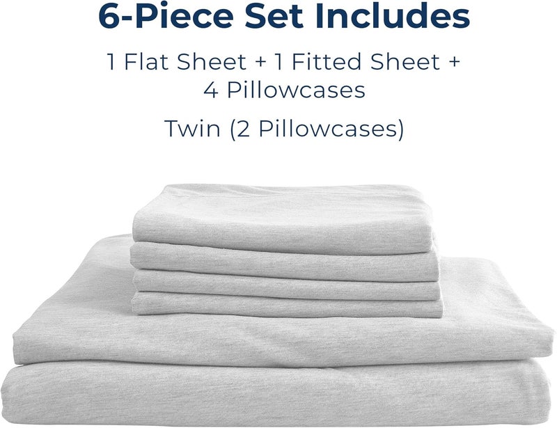 Pure Bedding Bed Sheets - Queen Sheet Set [6-Piece, Heather White] - Hotel Luxury 1800 Brushed Microfiber - Soft and Breathable - Deep Pocket Fitted Sheet, Flat Sheet, Pillow Cases - Image 2