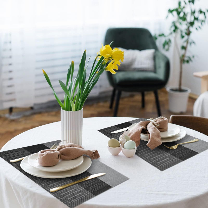 HeloHo Black Placemats Set of 4 Heat-Resistant Washable Place Mats Non-Slip Vinyl Woven Table Mats Wipeable Placemat for Kitchen Dining Table Decoration Indoor Outdoor - Image 4