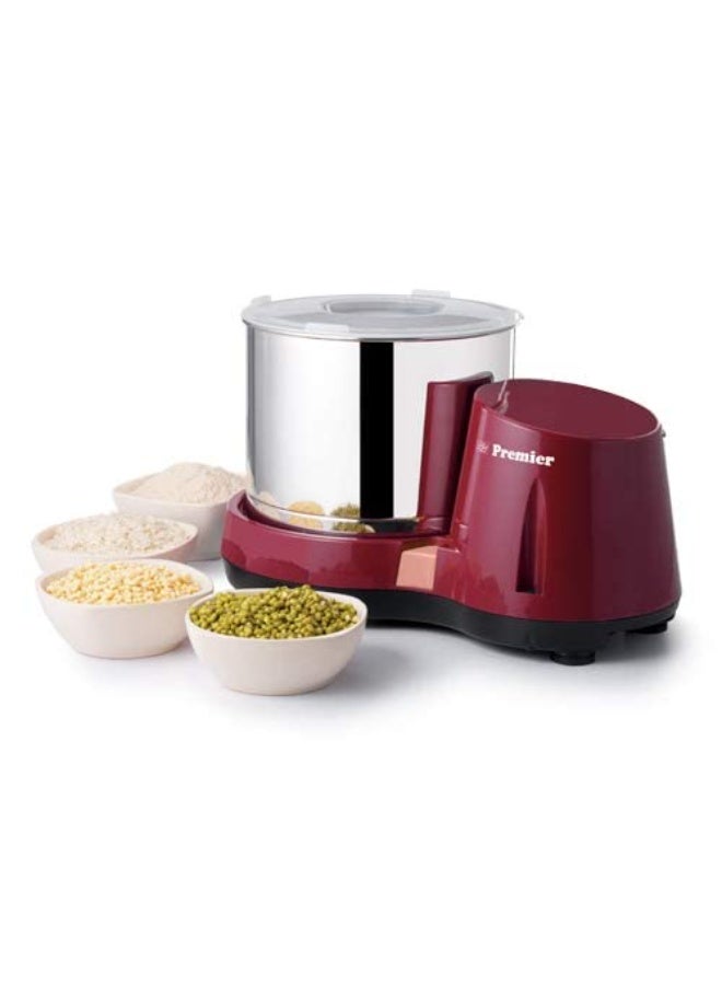 Premier Compact Wet Grinder Pg 501 2ltr 200 Watts Gear Driven 230v - Maroon | Gear-Driven Motor, Space-Saving Compact Design, Stylish Maroon Finish, Durable Stainless Steel Drum - Image 2
