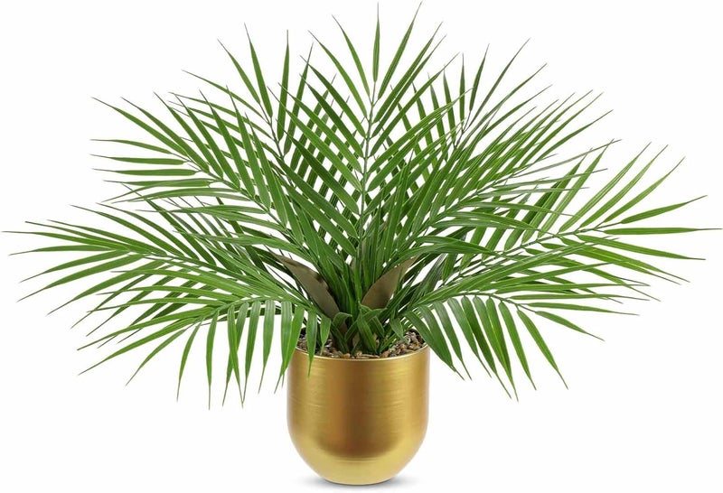 Briful Fake Plant 15.7’’ Artificial Palm Plant in Gold Pot Real Touch Faux Tropical Palm Tree Houseplant for Home Indoor Living Room Tabletop Balcony Decorations - Image 1