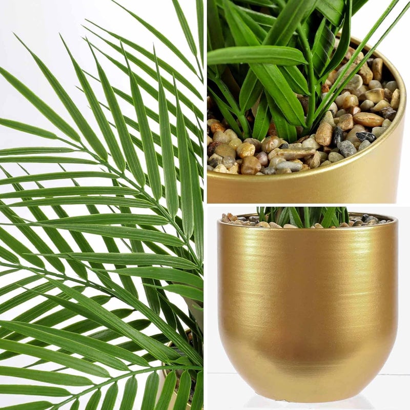 Briful Fake Plant 15.7’’ Artificial Palm Plant in Gold Pot Real Touch Faux Tropical Palm Tree Houseplant for Home Indoor Living Room Tabletop Balcony Decorations - Image 4