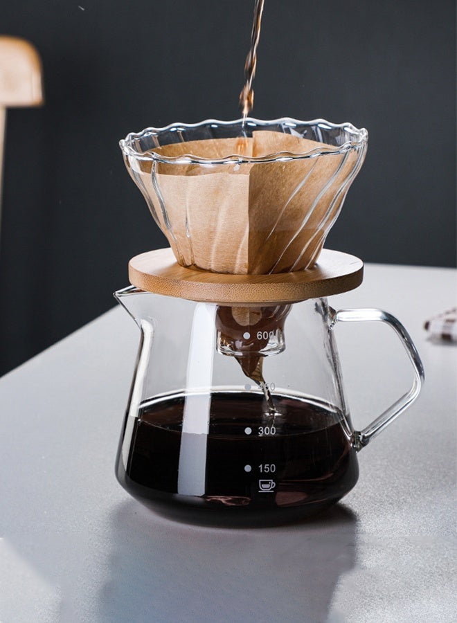 oem V60 Glass Dripper Pour Over Coffee Maker Coffee Filter Reusable Coffee Drip Filter Cone with Wood Stand Fits All Coffee Cups & Mugs Slow Brewing Home Office Carafe Gift Size 2-4 Cup Clear - Image 4