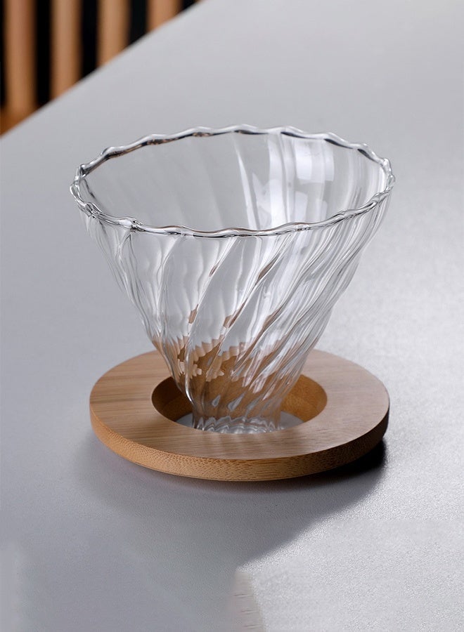 oem V60 Glass Dripper Pour Over Coffee Maker Coffee Filter Reusable Coffee Drip Filter Cone with Wood Stand Fits All Coffee Cups & Mugs Slow Brewing Home Office Carafe Gift Size 2-4 Cup Clear - Image 1