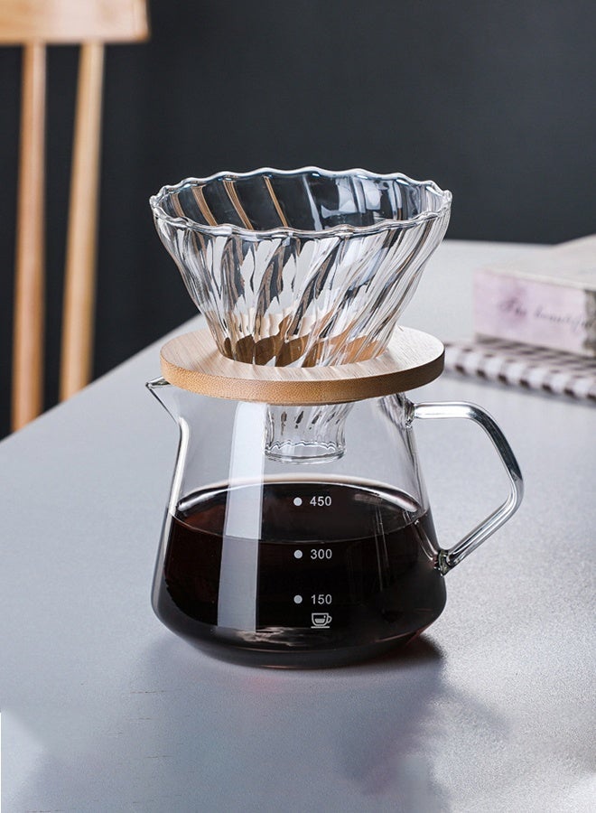 oem V60 Glass Dripper Pour Over Coffee Maker Coffee Filter Reusable Coffee Drip Filter Cone with Wood Stand Fits All Coffee Cups & Mugs Slow Brewing Home Office Carafe Gift Size 2-4 Cup Clear - Image 3