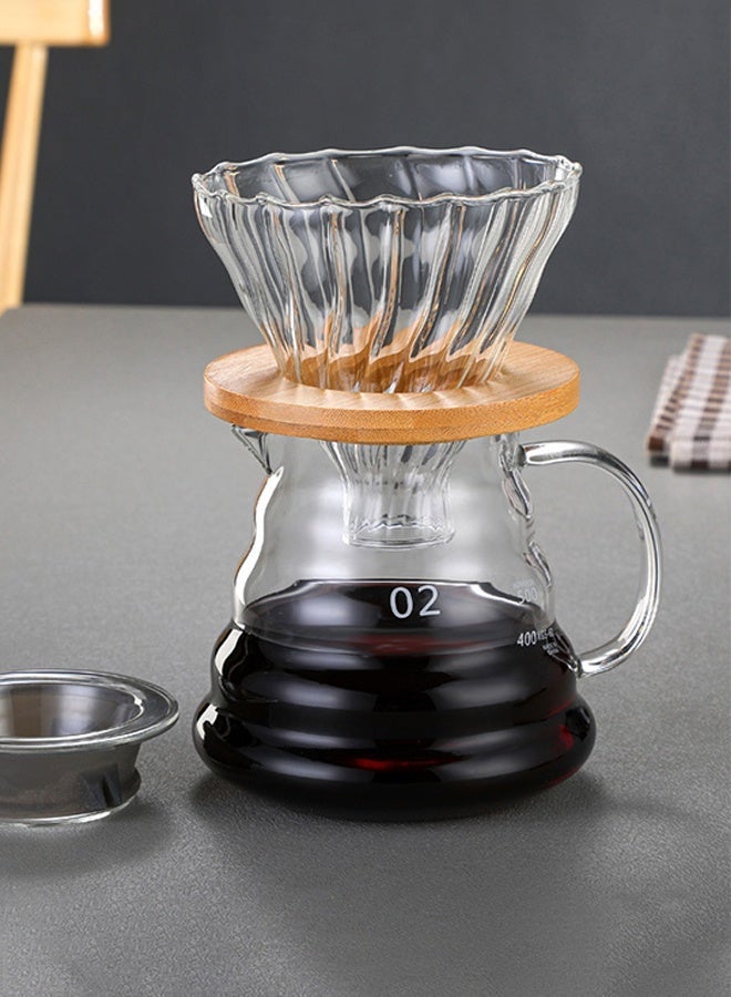 oem V60 Glass Dripper Pour Over Coffee Maker Coffee Filter Reusable Coffee Drip Filter Cone with Wood Stand Fits All Coffee Cups & Mugs Slow Brewing Home Office Carafe Gift Size 2-4 Cup Clear - Image 2