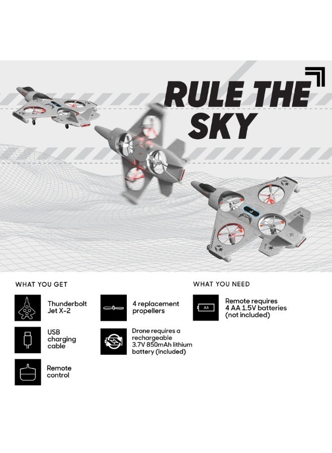 Sharper Image Toy RC Thunderbolt Jet X-2 Stunt Drone Lightweight Foam Design and 2.4GHz Long Range Wireless Control, Gift for Kids 8+ Years - Image 5