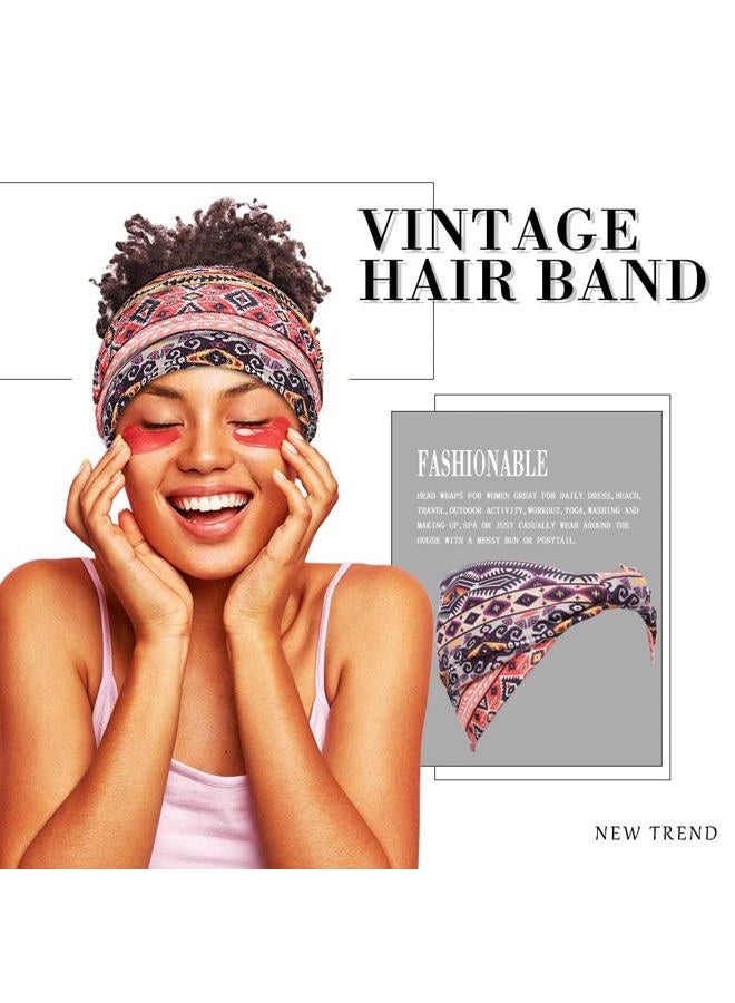 Aceorna African Headbands Boho Knotted Hairbands Stretch Wide Head Wraps Elastic Yoga Turban Hair Scarfs Workout Printed Hair Accessories for Women Pack of 4 (Style E) - Image 4