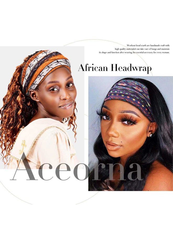 Aceorna African Headbands Boho Knotted Hairbands Stretch Wide Head Wraps Elastic Yoga Turban Hair Scarfs Workout Printed Hair Accessories for Women Pack of 4 (Style E) - Image 5