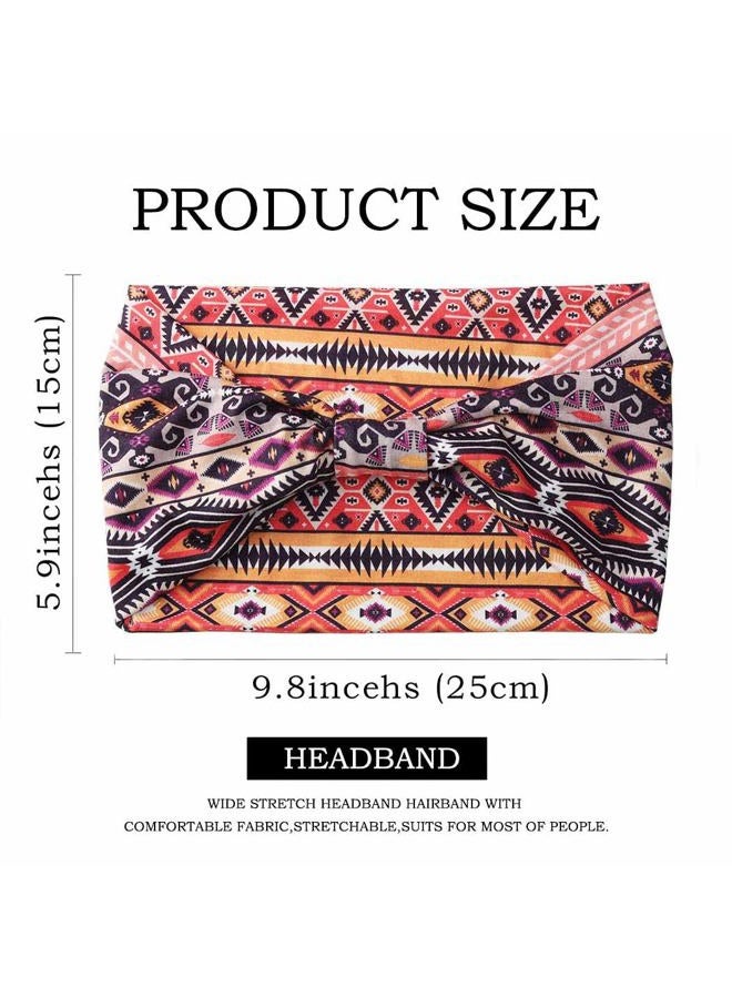 Aceorna African Headbands Boho Knotted Hairbands Stretch Wide Head Wraps Elastic Yoga Turban Hair Scarfs Workout Printed Hair Accessories for Women Pack of 4 (Style E) - Image 3