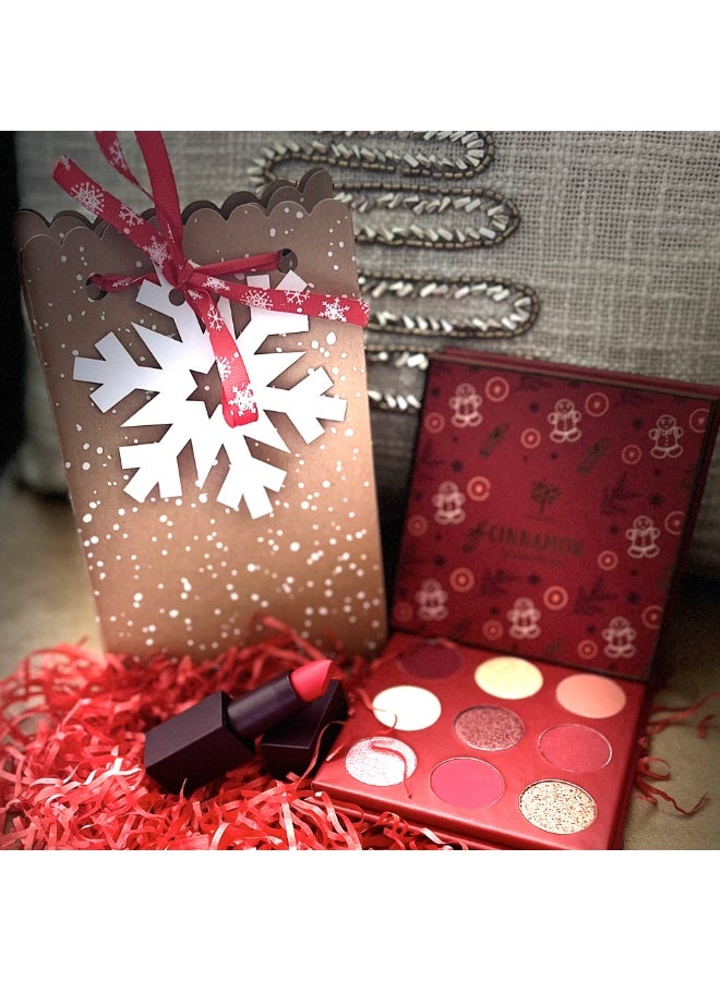 ليمونفيل مجموعة هدايا مكياج عطلة LemonVille، لوحة ظلال عيون بالقرفة مع درجات لامعة وبراقة، أحمر شفاه مات Fresh Kiss، لمسة نهائية مخملية طويلة الأمد، مثالية لموسم الاحتفالات - Image 1