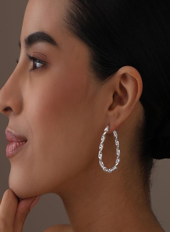 ليكالا أقراط حلقية كبيرة من الفضة الإسترليني عيار 925 من LeCalla للنساء | أقراط حلقية مستطيلة كبيرة | أقراط حلقية كبيرة كلاسيكية مصنوعة يدويًا بتصميم بيضاوي مزخرف، هدية مثالية للنساء، فضة إسترليني، بدون - Image 2