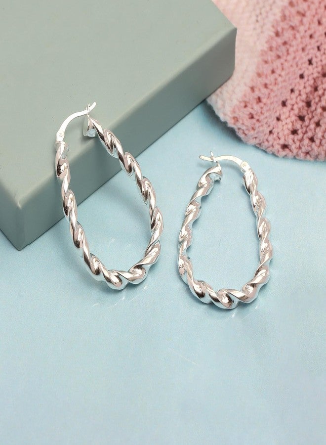 ليكالا أقراط حلقية كبيرة من الفضة الإسترليني عيار 925 من LeCalla للنساء | أقراط حلقية مستطيلة كبيرة | أقراط حلقية كبيرة كلاسيكية مصنوعة يدويًا بتصميم بيضاوي مزخرف، هدية مثالية للنساء، فضة إسترليني، بدون - Image 3