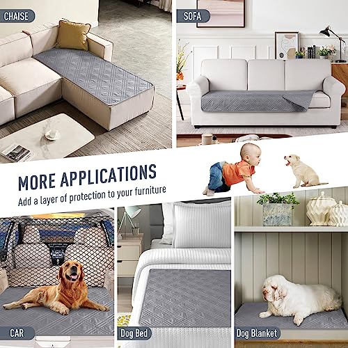 TAOCOCO 100% Waterproof Reversible Couch Cushion Cover for Dogs & Pets - Chaise & Sectional Sofa U Shape Couch Furniture Protector - Light Gray - Image 5