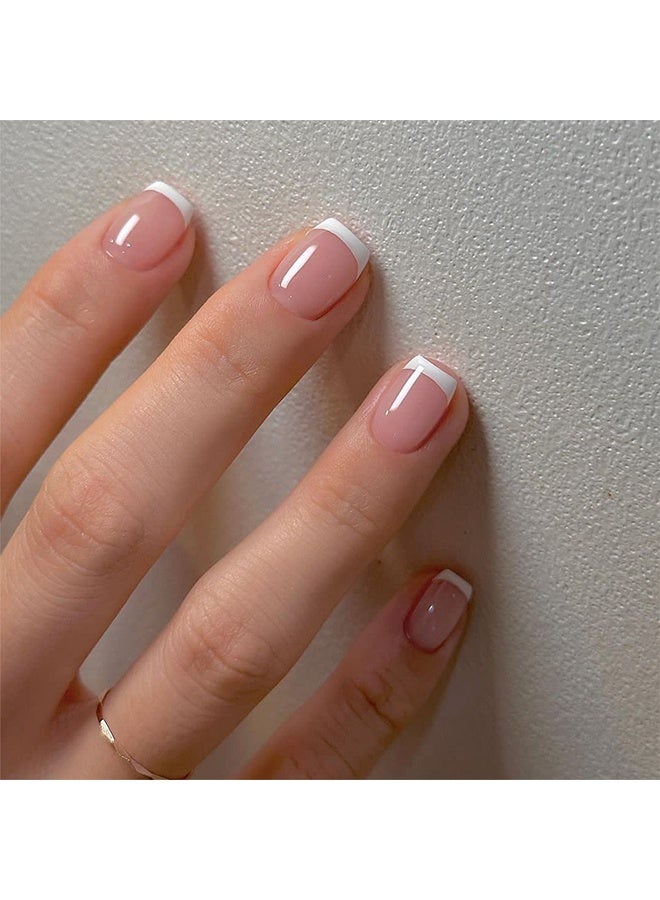 Lemon 2 Styles Press On Nails ,Simple And Elegant, Short French White Nail Art  and Short Press Leopard French Tip False Nails With Removable False Nail Art Patches, Glue on Nails Full Cover Stick on Nails - 48Pcs - Image 2