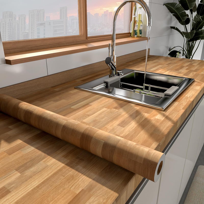 MelunMer Wood Peel and Stick Wallpaper Wood Grain Contact Paper for Cabinets Self Adhesive Removable Wallpaper Faux Wooden Contact Paper for Countertop Decorative Planks Panel 78.7 in L 15.7 in W - Image 1