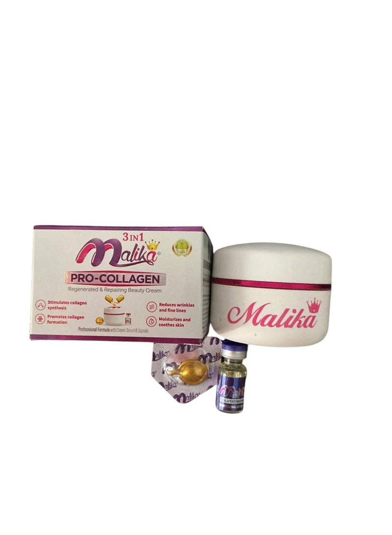 MAlika 3 in 1 pro collagen serum with cream and capsule