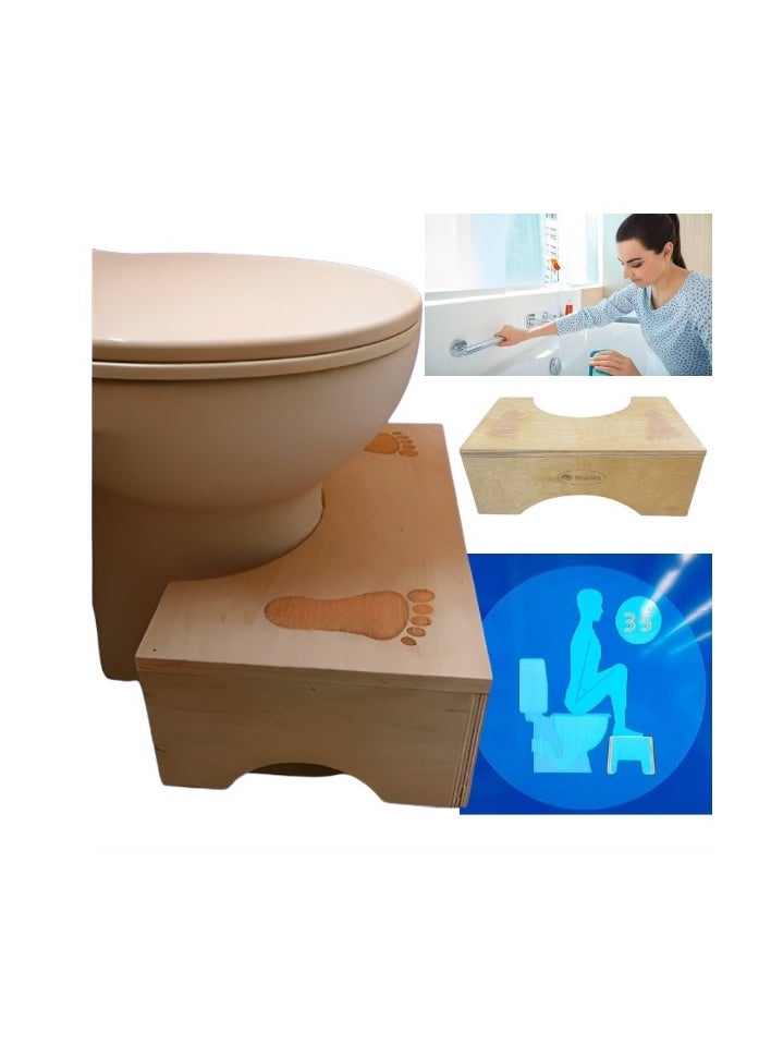 Bathroom Footstool -hand made - A strong, natural wood toilet seat that can withstand up to 200 kilograms and is non-slip from Shams. It prevents constipation, a toilet footstool to improve bowel movements.
