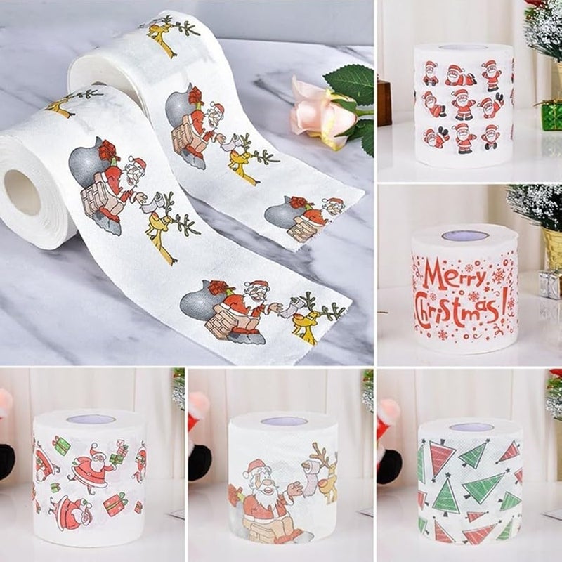 Christmas Santa Pattern Toilet Paper Roll White Wood Pulp Two Ply Tissue Size B - Image 5