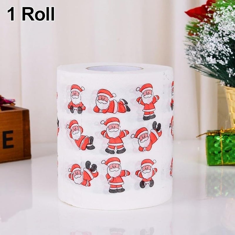 Christmas Santa Pattern Toilet Paper Roll White Wood Pulp Two Ply Tissue Size B - Image 3