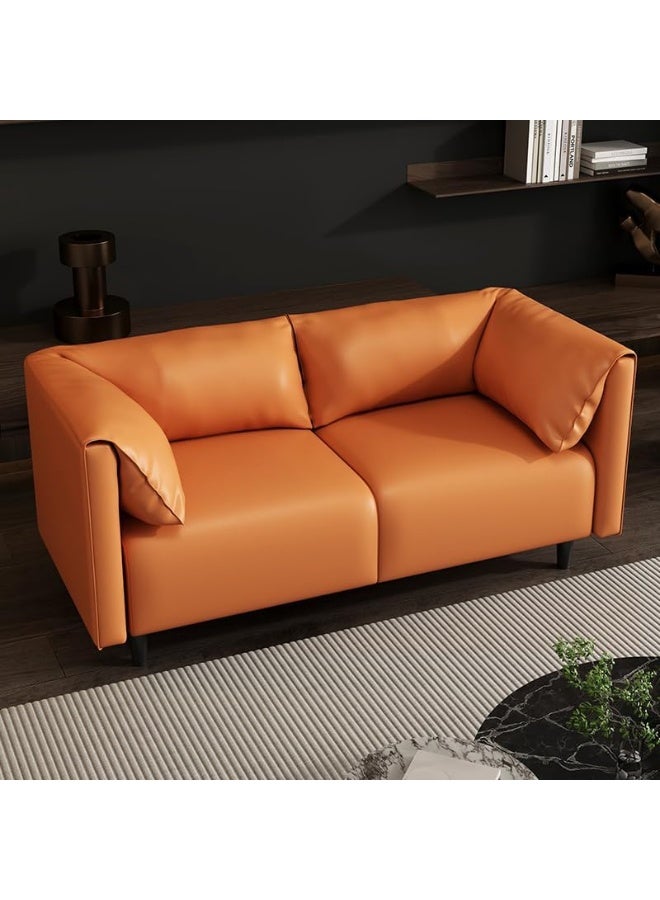 Comfynest Modern Faux Leather Small Loveseat With Foam Seat Fill & Pillow Top Arm 150X70X70 Cm Light Orange - Image 1