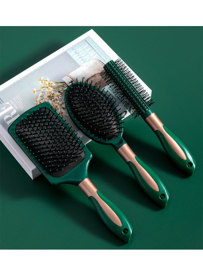 Ucanbe 3-Piece Dark Green Massage Hair Brush Set – Air Cushion Ionic Brushes for Straightening & Curling Hair, Styling & Care - Image 1