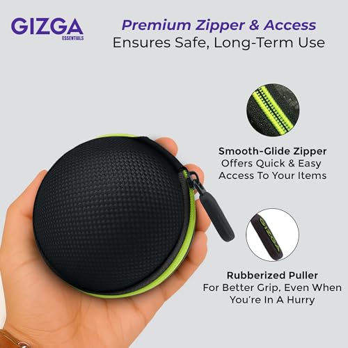 GIZGA Essentials Earphone Carrying Case with Shockproof & Durable 1680D Ballistic Nylon, Mesh Pocket, Zipper & Carabiner Travel Organizer Pouch for Earbuds, Flash Drives, Cables, SD Cards (Green) - Image 5