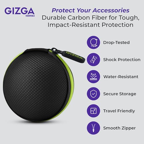 GIZGA Essentials Earphone Carrying Case with Shockproof & Durable 1680D Ballistic Nylon, Mesh Pocket, Zipper & Carabiner Travel Organizer Pouch for Earbuds, Flash Drives, Cables, SD Cards (Green) - Image 2