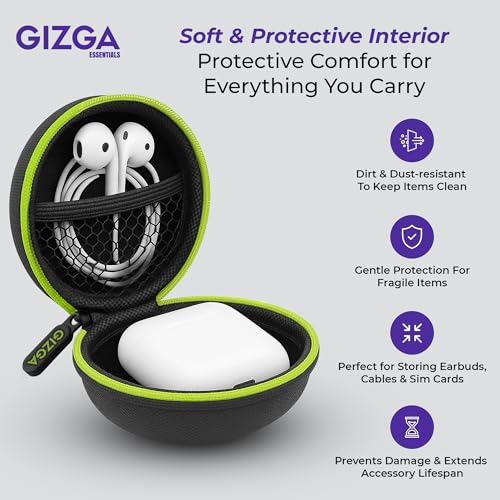 GIZGA Essentials Earphone Carrying Case with Shockproof & Durable 1680D Ballistic Nylon, Mesh Pocket, Zipper & Carabiner Travel Organizer Pouch for Earbuds, Flash Drives, Cables, SD Cards (Green) - Image 3