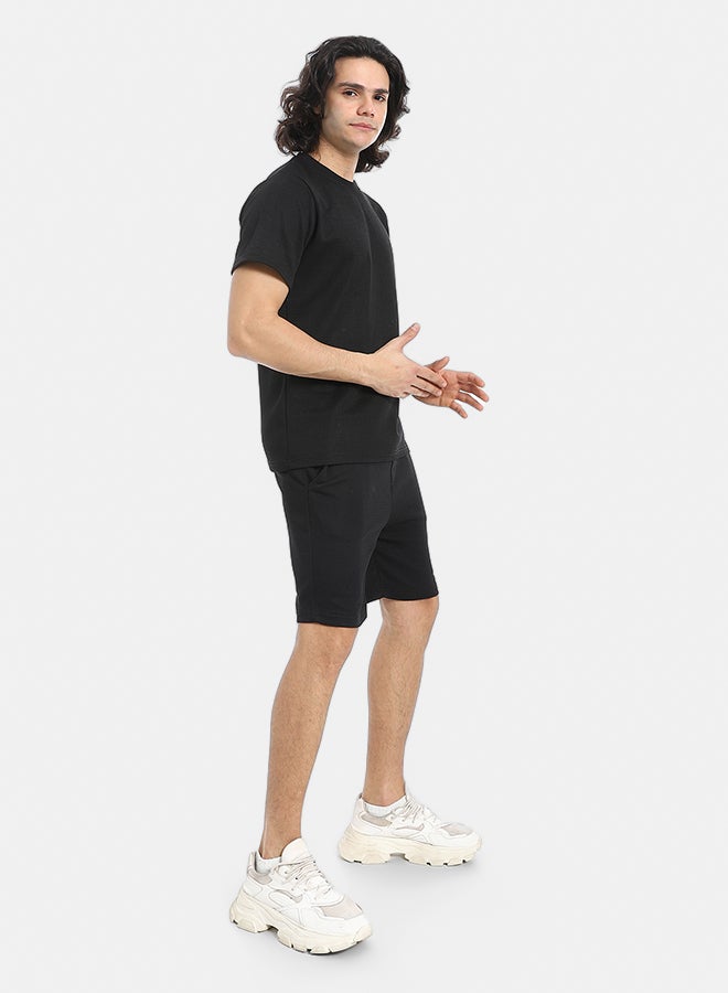 Red Circle Pique Pattern Slip On T Shirt And Shorts Set - Image 2