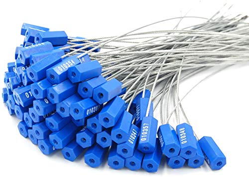EASY Steel Security Cable Seals Numbered Tamper Proof Security Tags Anti-Theft Pull-Tite Container Trailer Pad-Lock Ties Straps (Blue, Pack of 100pcs) - Image 1