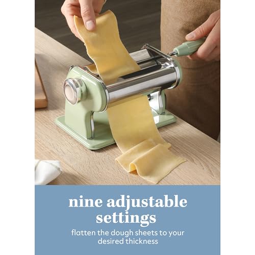 Sur La Table Kitchen Essential Va Bene Manual Pasta Maker Machine Noodle Maker w/Rollers & Cutters - Spaghetti, Fettuccini, Lasagna or Dumpling Skin - Stainless Steel/Juniper Green - Image 3